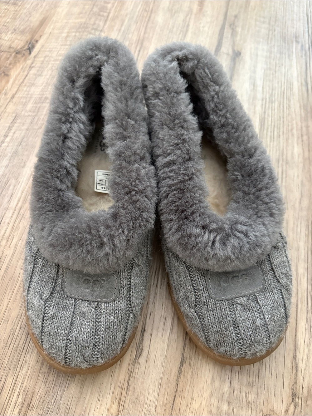 UGG Gray Knit Shearling Trim Slip-On Slippers